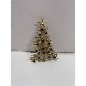 Vintage Signed Tancer II Rhinestone Gold Tone Star Christmas Tree Pin Brooch